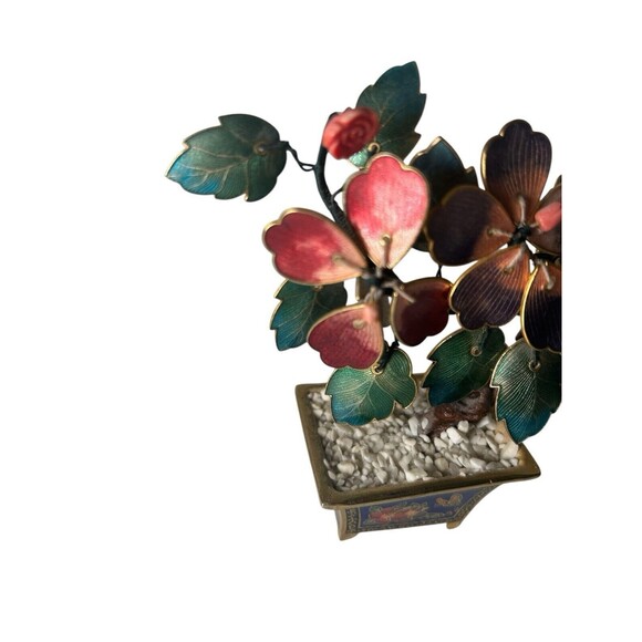 Chinese Brass Enamel Floral Bonsai Tree Plant Figurine Statue GORGEOUS - Picture 3 of 13